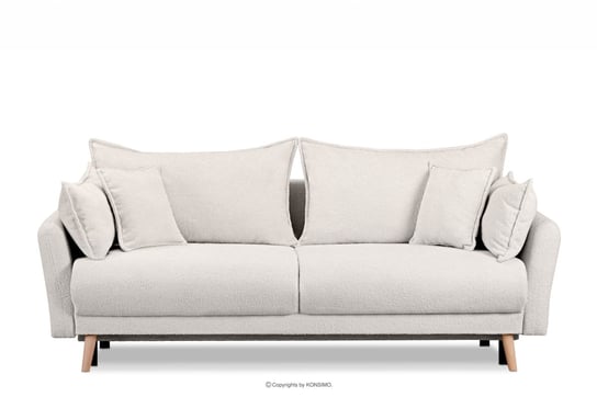 Biała sofa z funkcją spania w tkaninie baranek BELMOS Konsimo Konsimo