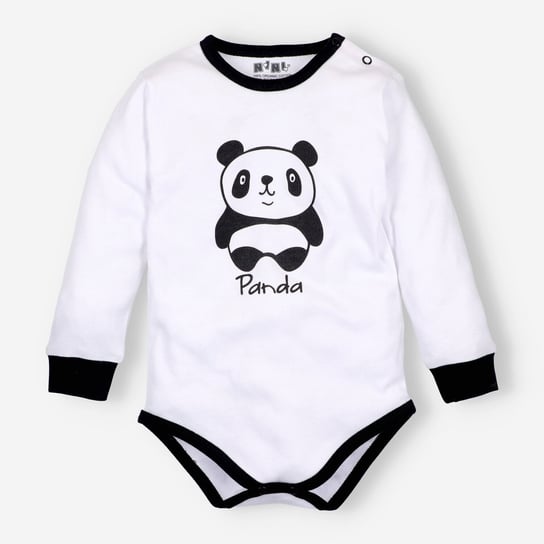 Białe body niemowlęce PANDA z bawełny organicznej dla chłopca-98 NINI