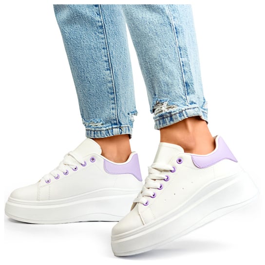 Białe buty sportowe na grubej podeszwie z misiem purple 36 No name