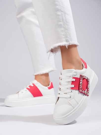 Białe damskie buty sneakersy z różową wstawką Shelovet-39 Inna marka
