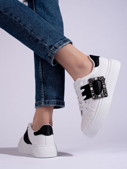 Białe damskie buty sneakersy ze czarną wstawką Shelovet-37 Inna marka