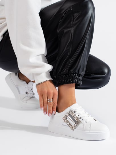 Białe damskie buty sneakersy ze srebrną wstawką Shelovet-37 Inna marka