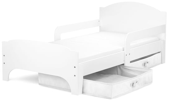 Białe drewniane łóżko dziecięce 70x140cm smart + 2 białe szuflady/pojemniki na pościel Krakpol