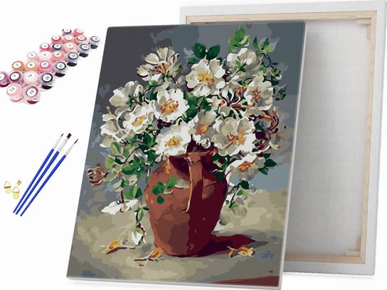 Białe kwiaty w wazonie  - Malowanie po numerach Beliart