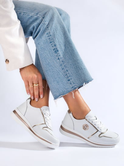 Białe skórzane buty sportowe damskie Shelovet-36 Inna marka