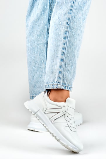 Białe sneakersy damskie ze srebrnymi lamówkami 40 Nelino