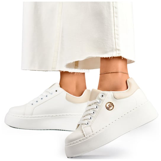 Białe sneakersy na grubej podeszwie buty sportowe damskie 36 Nelino