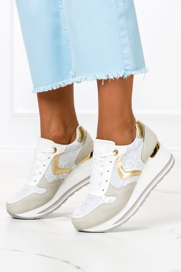 Białe sneakersy na koturnie buty sportowe sznurowane Casu BK220-40 Casu