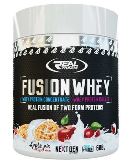 Białko Real Pharm Fusion Whey Odżywka Białkowa - 600G 50/50 Wpi Wpc Ciasto Jabłkowe Z Kawałkami Jabłek Real Pharm