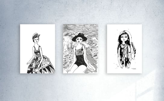 biało czarne plakaty z dziewczynami - 3 sztuki Annasko