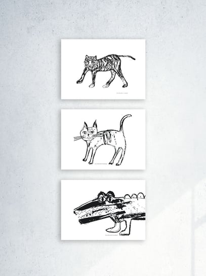 biało czarne plakaty ze zwierzętami - zestaw 3 sztuk Annasko