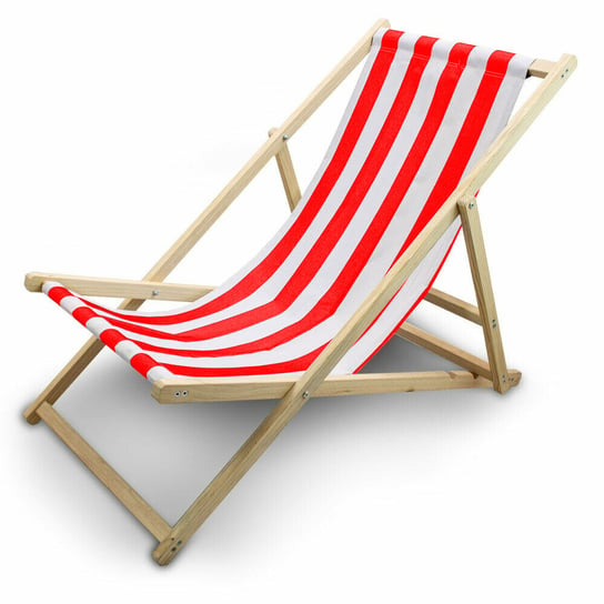 Biało-Czerwony Drewniany Składany Leżak Do Ogrodu Na Plażę Regulowany BITUXX