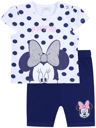 Biało-granatowy komplet niemowlęcy w kropki, koszulka + spodenki Myszka Minnie Disney 68 cm sarcia.eu
