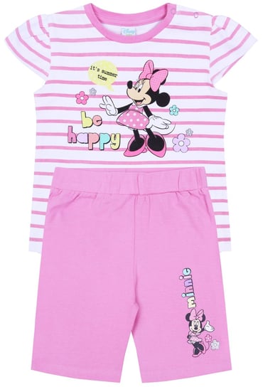 Biało-różowy komplet dziewczęcy, w paski: koszulka + spodenki Myszka Minnie Disney 6 m 68 cm Disney