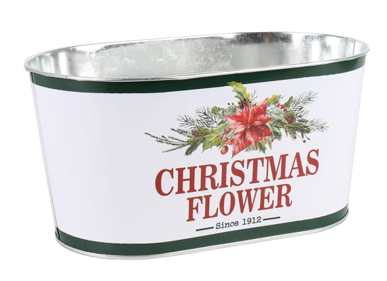 Biały Owalny Metalowy Koszyk "Christmas Flower" 22,5X13,5X11 Cm Tin Tours