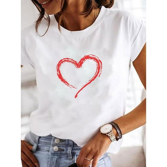 Biały T-Shirt Damski Koszulka 3D Czerwone Serce M Biały Inna marka