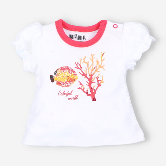 Bialy t-shirt niemowlęcy OCEAN z bawełny organicznej dla dziewczynki-56 NINI