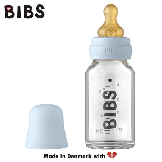 Bibs Baby Glass Bottle Baby Blue Antykolkowa Butelka Szklana Dla Noworodków 110 Ml Bibs