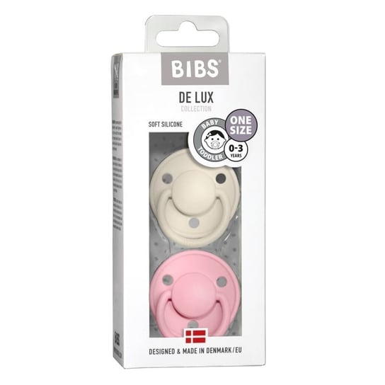 Bibs, Dwupak De Lux, Smoczek uspokajający, silikonowy, One Size, 0-36m, Ivory & Baby Pink Bibs