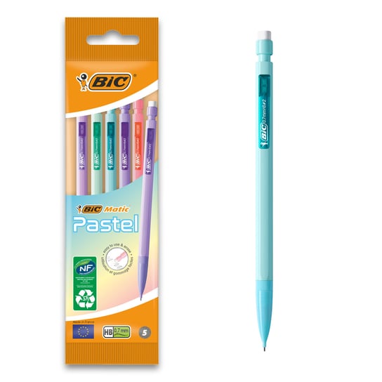 BIC, Ołówki automatyczne HB z gumką BIC MATIC Pastel 0.7MM POUCH 5 sztuk BIC