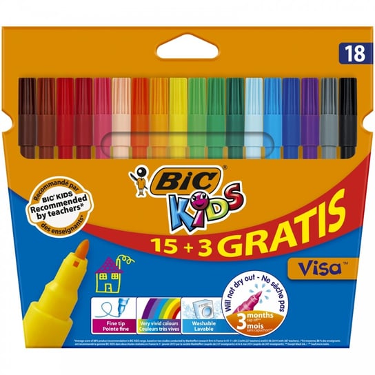 BIC, Pisaki zmywalne, 18 kolorów, Bc Kid Visa Pud, 8871471 BIC