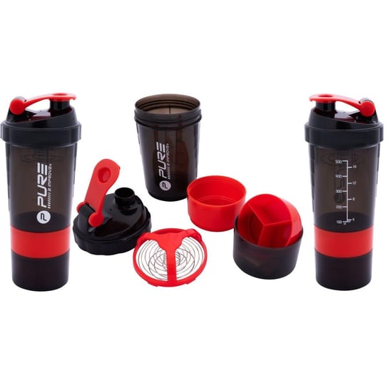 BIDON FITNESS SHAKER 500ML BLACK RED PURE 2 IMPROVE Pure2Improve