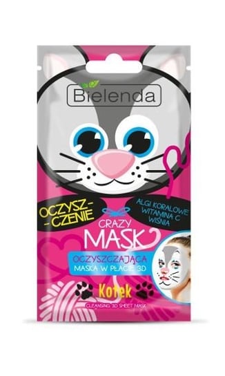 Bielenda, Crazy Mask, oczyszczająca maska w płacie 3D Kotek, 1 szt. Bielenda