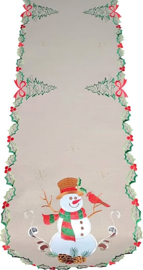 Bieżnik Bożonarodzeniowy, 40X140, Święta, Beżowy Z Haftem W Bałwany, Os-303-B Dekorart