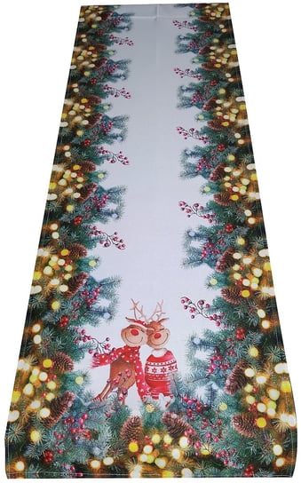 Bieżnik Bożonarodzeniowy, 40X140, Święta, Zielony Z Nadrukiem W Renifery, Os-299-A Dekorart