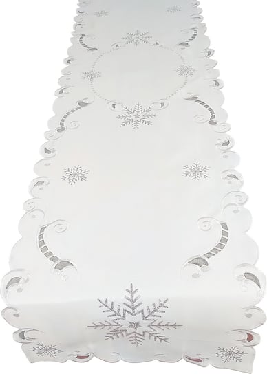 Bieżnik bożonarodzeniowy, 40x160, Święta, biały z haftem w płatki śniegu, OS-305-A Dekorart