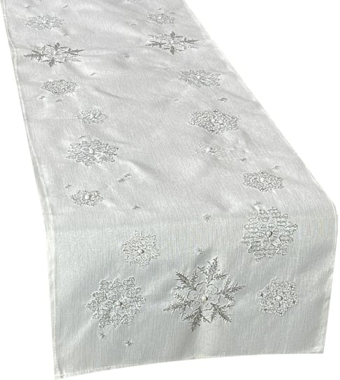 Bieżnik bożonarodzeniowy, 40x160, Święta, biały z haftem w płatki śniegu, OS-308-A Dekorart