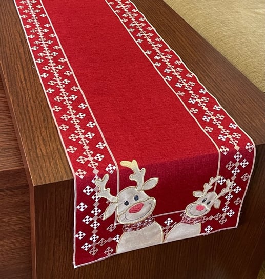 Bieżnik bożonarodzeniowy, 40x160, Święta, czerwony z haftem, OS-275-B Dekorart