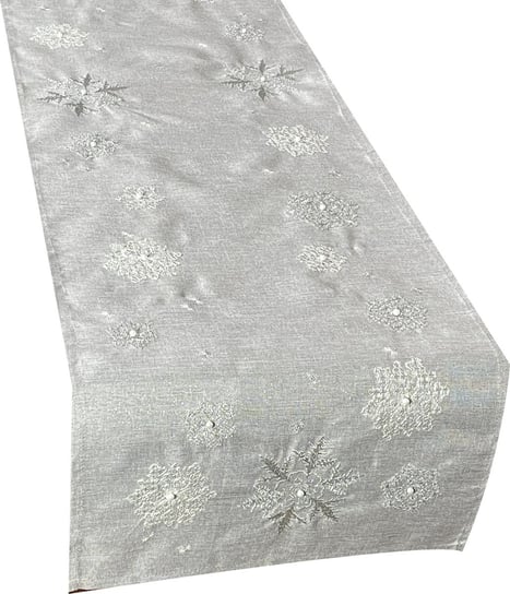Bieżnik bożonarodzeniowy, 40x160, Święta, srebrny z haftem w płatki śniegu, OS-308-B Dekorart