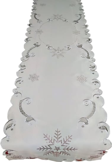 Bieżnik bożonarodzeniowy, 40x160, Święta, szary z haftem w płatki śniegu, OS-305-B Dekorart