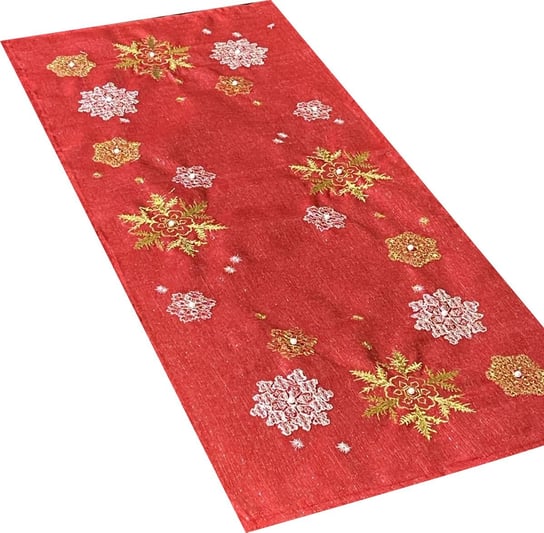 Bieżnik bożonarodzeniowy, 40x85, Święta, czerwony z haftem w płatki śniegu, OS-308-C Dekorart