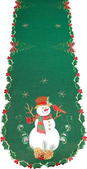 Bieżnik Bożonarodzeniowy, 40X85, Święta, Zielony Z Haftem W Bałwany, Os-303-C Dekorart