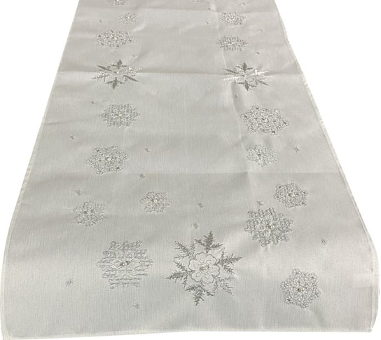 Bieżnik bożonarodzeniowy, 55x120, Święta, biały z haftem w płatki śniegu, OS-308-A Dekorart