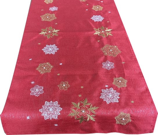 Bieżnik bożonarodzeniowy, 55x120, Święta, czerwony z haftem w płatki śniegu, OS-308-C Dekorart