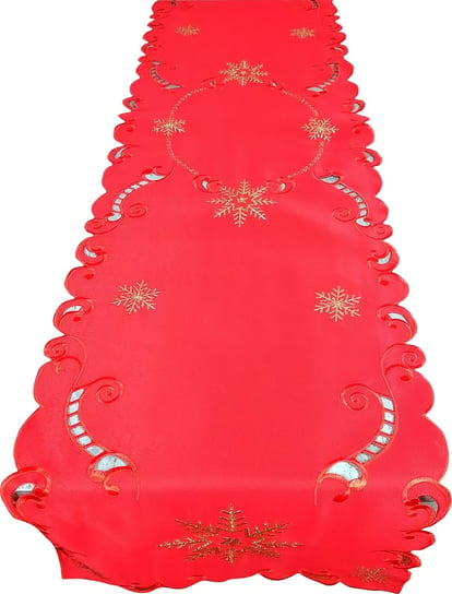 Bieżnik bożonarodzeniowy, 60x120, Święta, czerwony z haftem w płatki śniegu, OS-305-C Dekorart