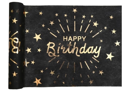 Bieżnik Flizelinowy Urodzinowy Happy Birthday Czarny 0,3 X 5 M SANTEX