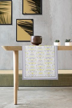 Bieżnik stołowy, runner, obrus szaro żółty wzór Vintage 40x140 cm Tuva Home