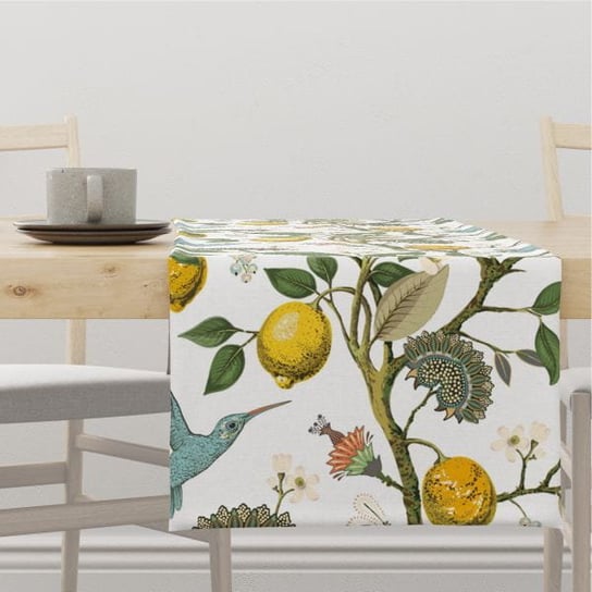 Bieżnik SUMMER wzór SM17 | drzewo cytrynowe i kolibry 40 x 140 cm Decordruk