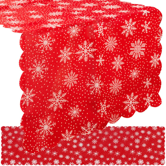 Bieżnik Świąteczny na Stół Obrus na Święta Czerwony Wigilijny Śnieg 150x35 RUHHY Ruhhy