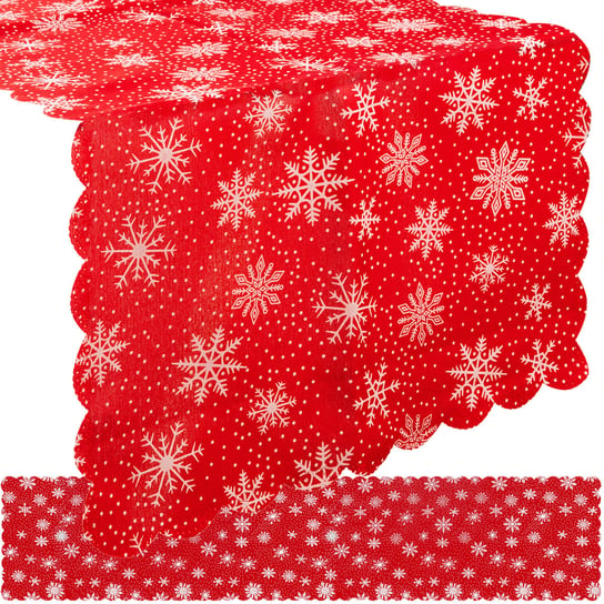 Bieżnik Świąteczny na Stół Obrus na Święta Czerwony Wigilijny Śnieg 185x35 RUHHY Ruhhy