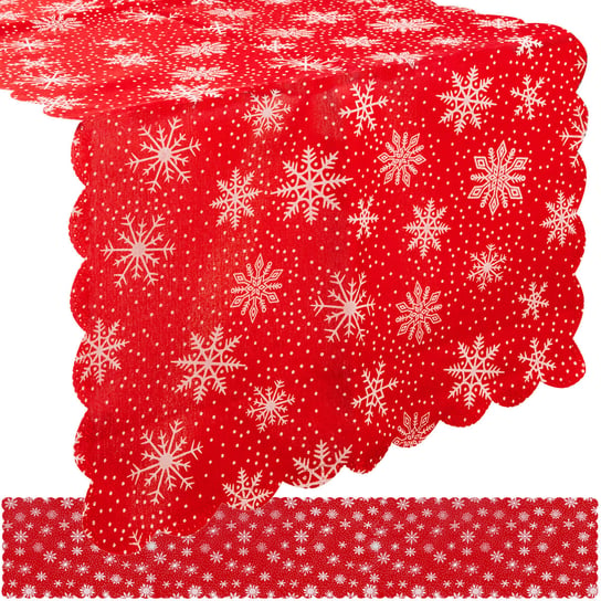 Bieżnik Świąteczny na Stół Obrus na Święta Czerwony Wigilijny Śnieg 220x35 RUHHY Ruhhy