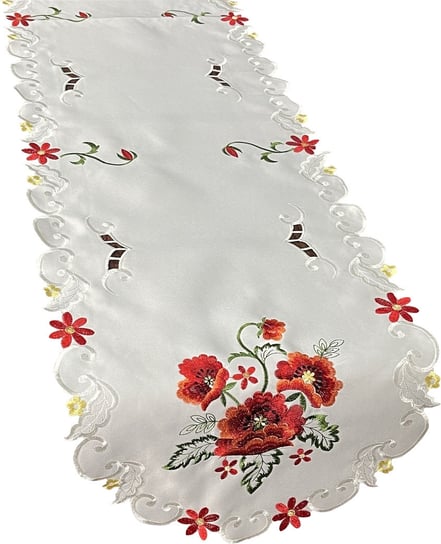 Bieżnik z haftem, 40x160, biały w kwiaty, OH-246-A Dekorart