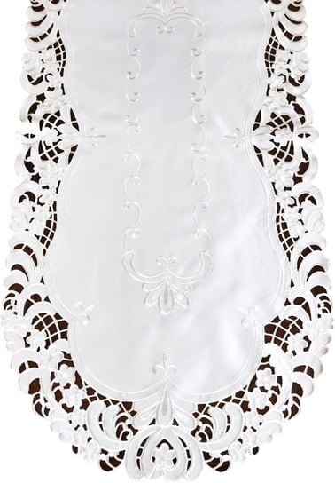 Bieżnik z haftem, 40x85, biały w kwiaty, OH-150-A Dekorart