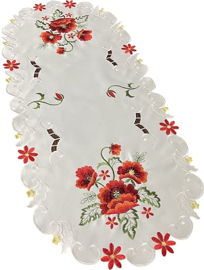 Bieżnik z haftem, 40x85, biały w kwiaty, OH-246-A Dekorart
