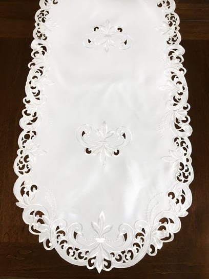 Bieżnik z haftem, 50x100, biały z motywem roślinnym, OH-151-A Mariall Design