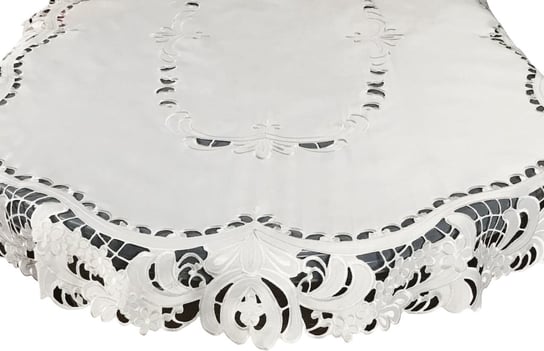 Bieżnik z haftem, 80x140, biały w kwiaty, OH-150-A Dekorart